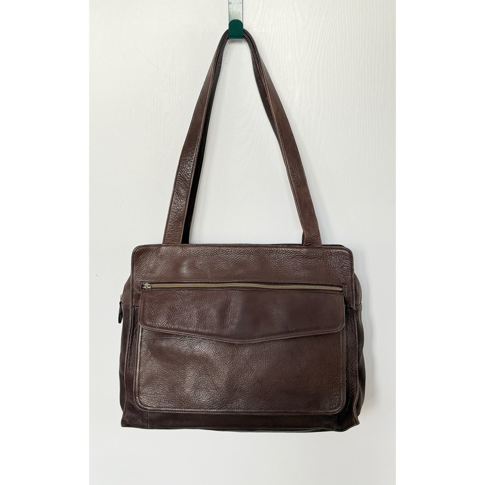 Vintage Fossil Brown Genuine Leather Laptop Work Tote Shoulder Bag Large